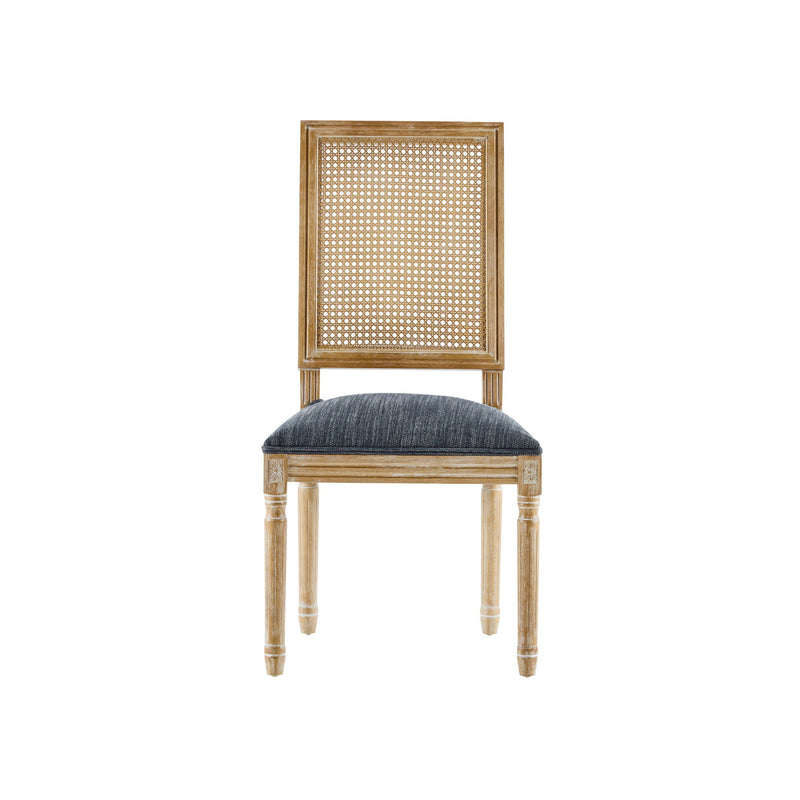 French Country Dining Chair With Rectangular Cane Backrest And Smooth Upholstered Seating - R&R Furniture Gallery (Fountain Valley, CA)