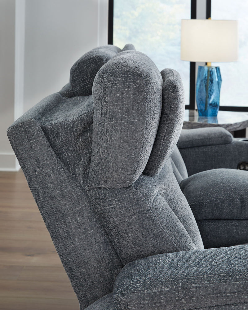 Studio Cave - Power Reclining Loveseat with Console - Steel - R&R Furniture Gallery (Fountain Valley, CA)