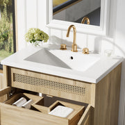 Bathroom Vanity With Handwoven Rattan Doors, Resin Basin - Natural Wood - R&R Furniture Gallery (Fountain Valley, CA)