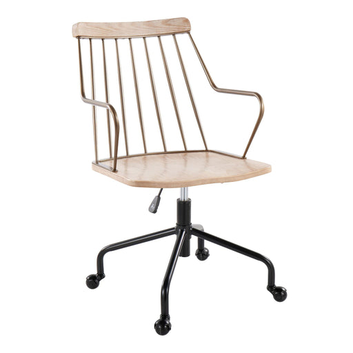 Lumi Source Preston farmhouse adjustable office chair with wooden accents and cushioned seat, suitable for home or office workspace.