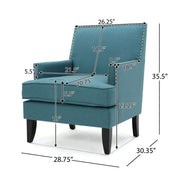 Noble House Serenada fabric armchair with nailhead trim, tapered birch legs, and plush upholstery for a stylish, comfortable seating option.