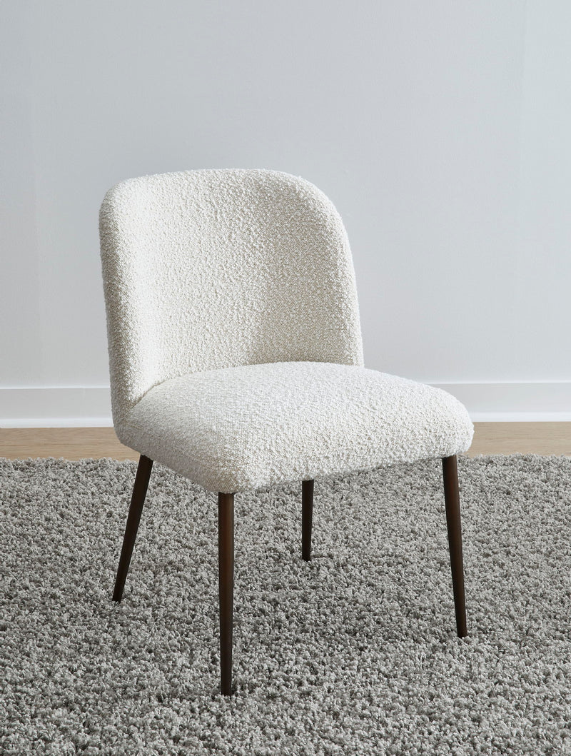 Avery Upholstered Dining Chair in Ricotta Boucle and Bronze Metal