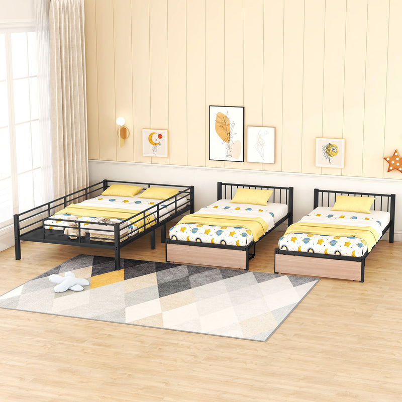 Triple Bunk Bed With Drawers, Multi-Functional Frame With Desks And Shelves In The Middle - R&R Furniture Gallery (Fountain Valley, CA)