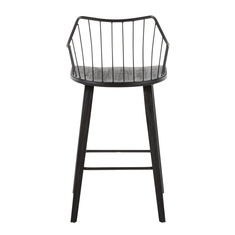 Lumi Source Winston farmhouse counter stool with wooden seat and metal frame, 24-27 inch height, vintage rustic design