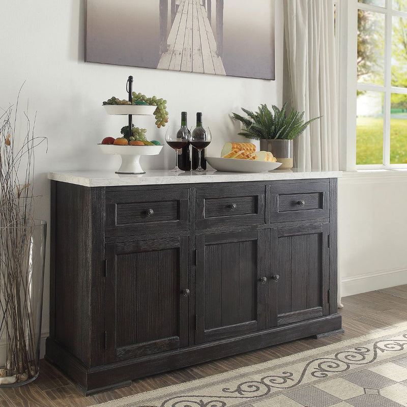Nolan - Server - White Marble Top & Salvage Dark Oak - R&R Furniture Gallery (Fountain Valley, CA)