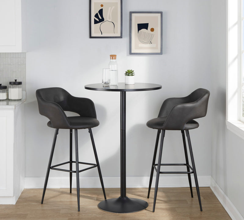 Set of two Lumi Source Margarite contemporary barstools with wooden seats and metal legs, ideal for modern kitchen or bar area.