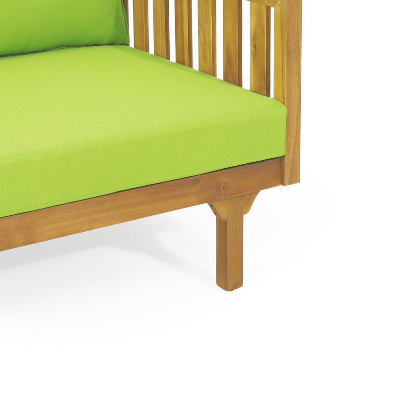 Noble House Claremont 3-seater teak acacia wood daybed with water-resistant cushions, ideal for outdoor lounging and relaxation.