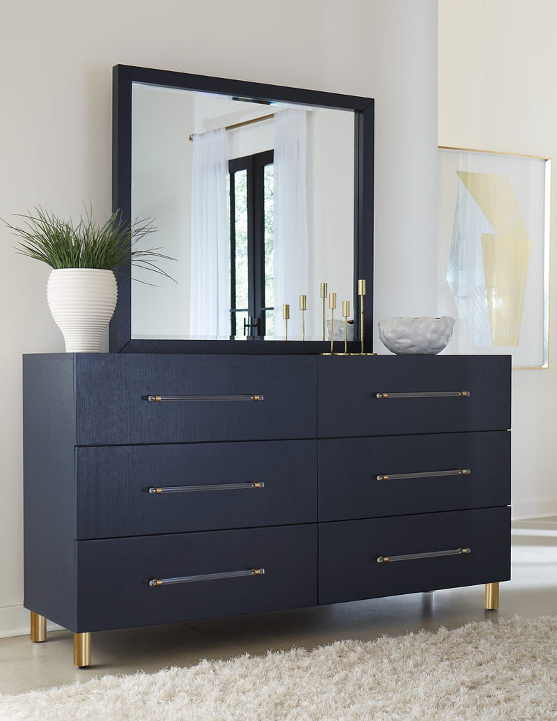 Argento Beveled Glass Wall or Dresser Mirror in Navy Blue