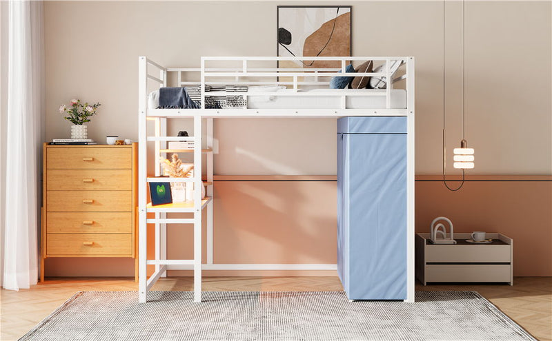 Loft Bed With Desk, Shelves, Power Outlet, LED Light And Wardrobe - R&R Furniture Gallery (Fountain Valley, CA)