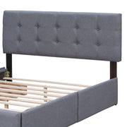DreamHaus upholstered platform bed with classic headboard and built-in drawers, storage bed design without box spring.
