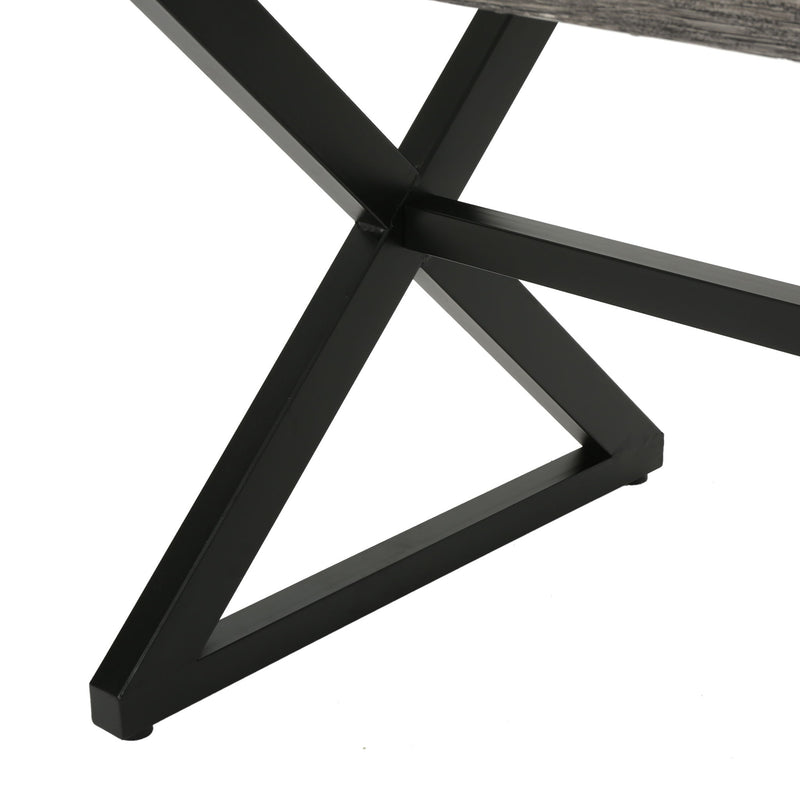 Noble House Rolando outdoor aluminum dining table with steel frame, rectangular tabletop, suitable for patio or garden dining.