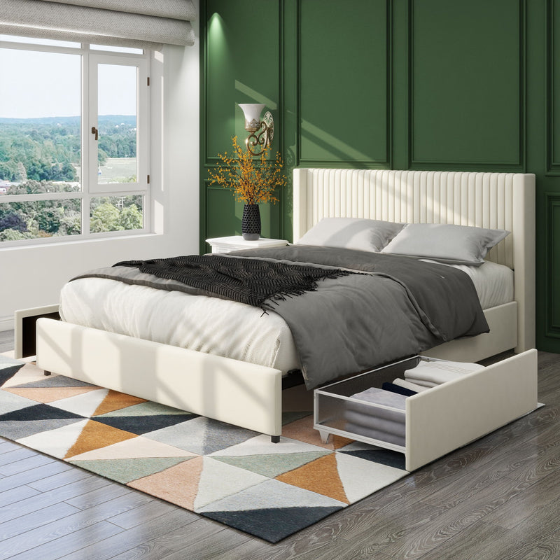 Anna - Upholstered Wingback Platform Bed With 4 Drawers Storage - R&R Furniture Gallery (Fountain Valley, CA)