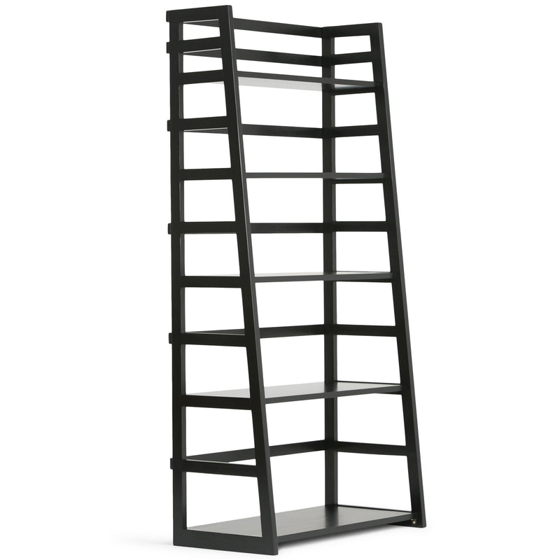 Handcrafted Acadian ladder shelf bookcase by Simpli-Home with multiple wooden shelves and a modern rustic design.