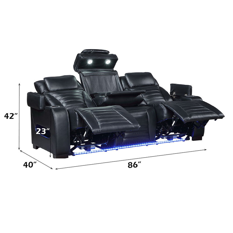 Ephron - Power Motion Sofa With Dropdown Table, Wireless Charging, Reading Light, Power Headrests & LED - Black - R&R Furniture Gallery (Fountain Valley, CA)