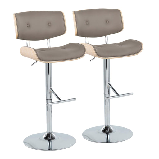 Set of two Lumi Source Lombardi contemporary adjustable barstools with swivel, straight footrest, and modern design.