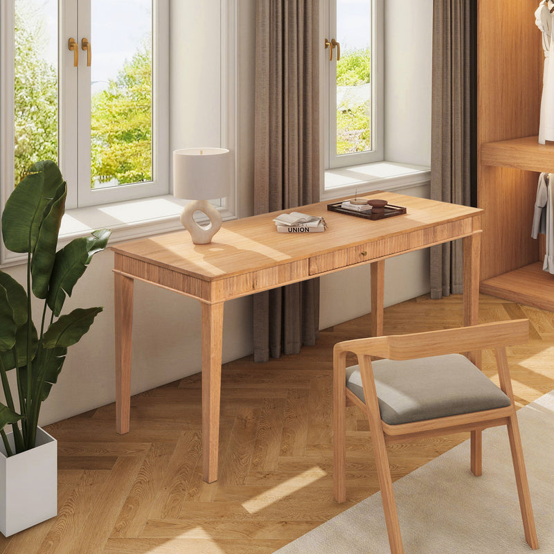 Dumont - Modern Farmhouse 1 Drawer Fluted Home Office Writing Desk - Natural Blonde - R&R Furniture Gallery (Fountain Valley, CA)