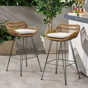 Noble House outdoor rattan bar chair with metal legs, stylish stool set for patio or outdoor bar area
