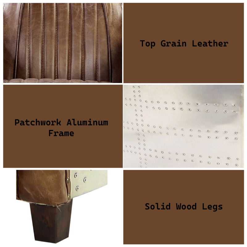 Brancaster - Loveseat - Retro Brown Top Grain Leather & Aluminum - R&R Furniture Gallery (Fountain Valley, CA)