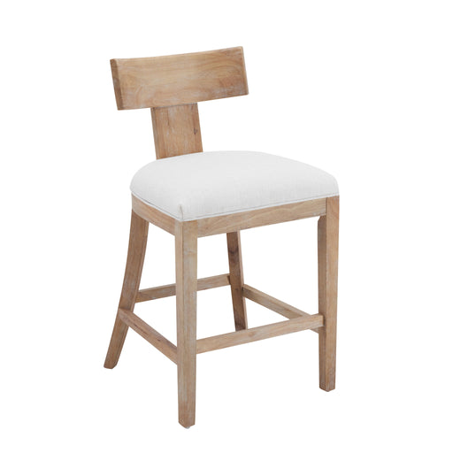 Set of two Noble House upholstered counter height bar stools with solid rubber wood frames and cushioned seats.