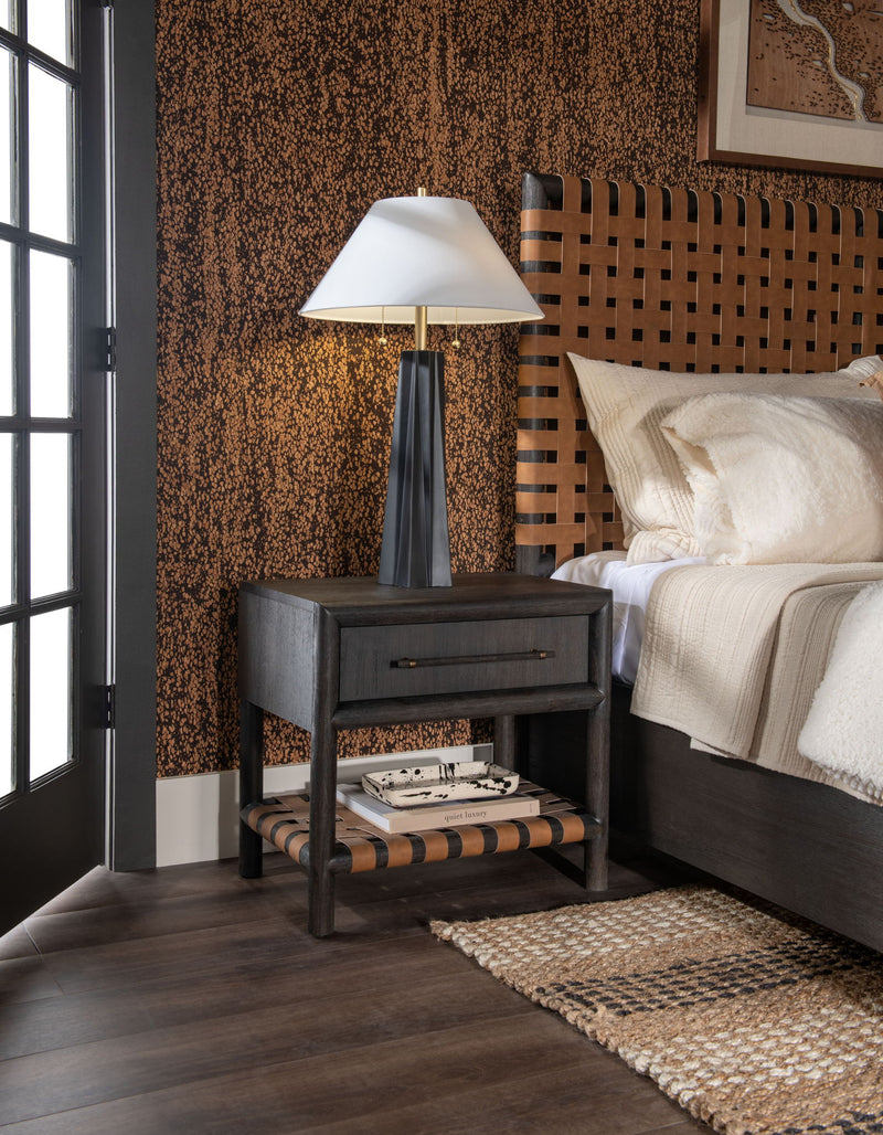 Basalt grey Dorsey one-drawer USB-charging nightstand by Modus with sleek design and integrated charging port.
