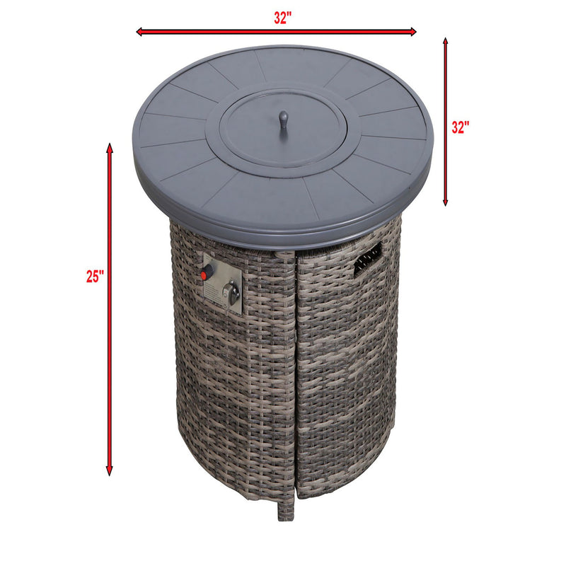 Outdoor fire pit table with lid from LSI Patio Furniture, featuring a round design and sturdy metal construction for patio use.