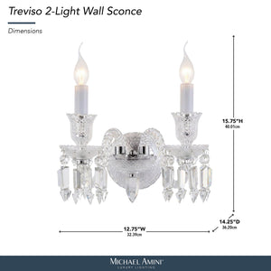 Michael Amini Lighting - Treviso 2-Light Traditional Crystal Wall Sconce - Clear