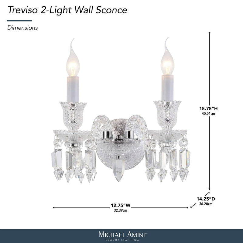 Michael Amini Lighting - Treviso 2-Light Traditional Crystal Wall Sconce - Clear