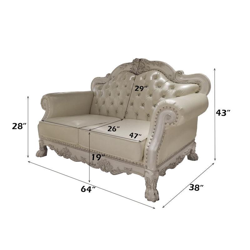 Dresden - Loveseat With 3 Pillows - Synthetic Leather & Bone White - R&R Furniture Gallery (Fountain Valley, CA)
