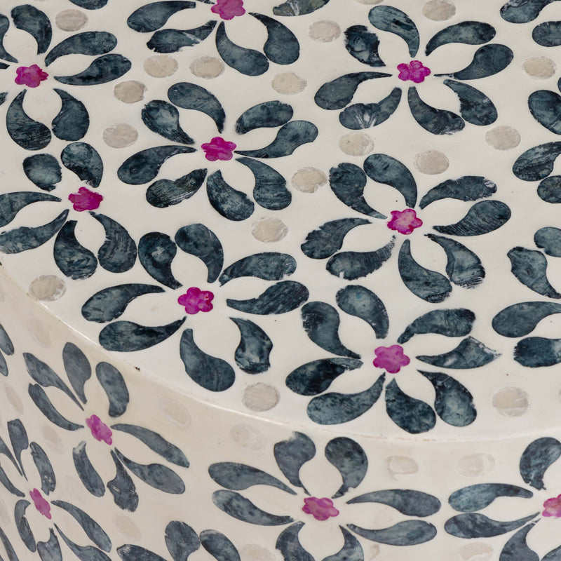 Lorna - Capiz Shell Motif Stool - Aqua Floral - R&R Furniture Gallery (Fountain Valley, CA)