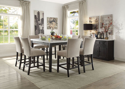 Nolan - Counter Height Table - White Marble Top & Salvage Dark Oak - R&R Furniture Gallery (Fountain Valley, CA)