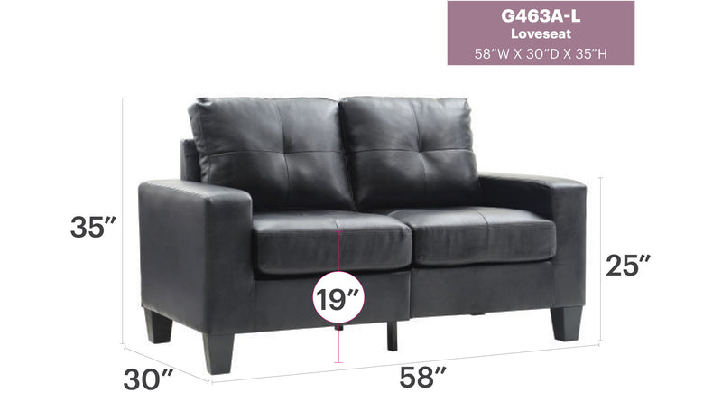Glory Furniture Newbury track arm loveseat with plush cushions, beige upholstery, and cozy design for comfortable living spaces.