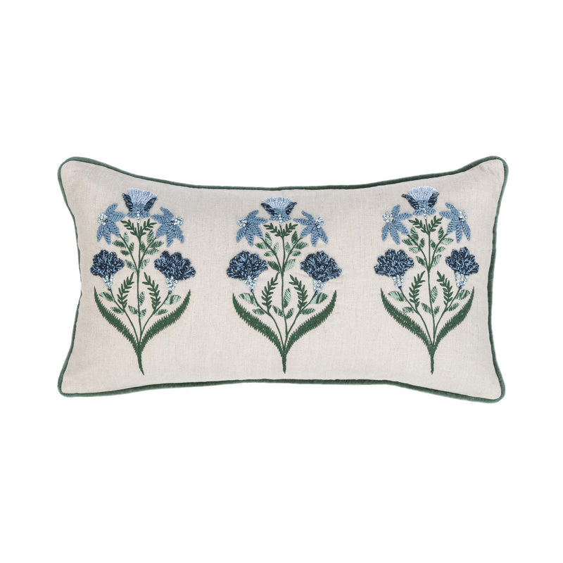 Transcendence - 14" x 26" NV Belcourt Floral Pillow - Floral Natural / Blue - R&R Furniture Gallery (Fountain Valley, CA)