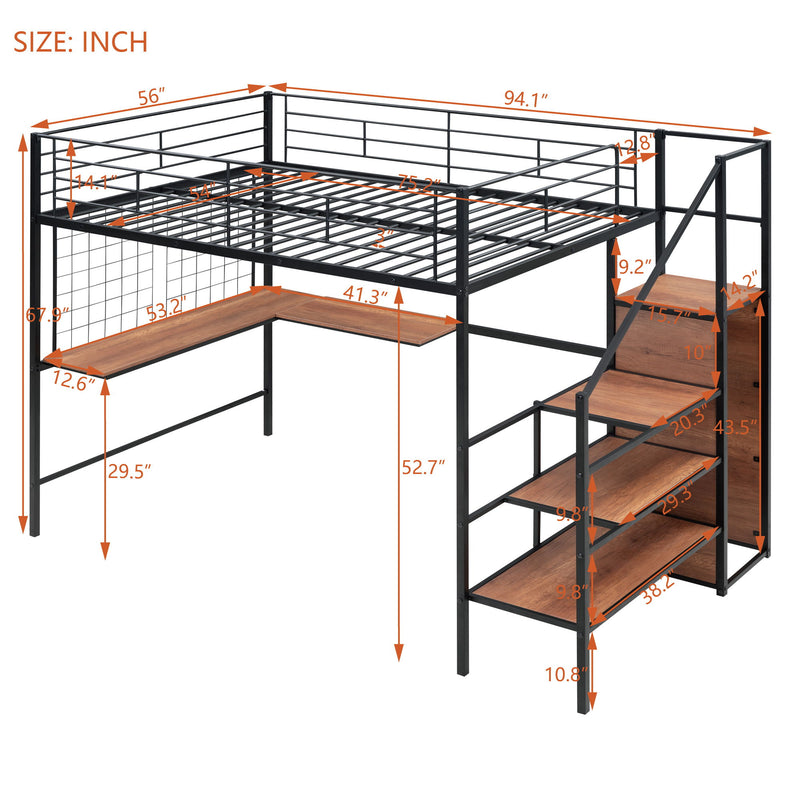 Loft Bed With Desk And Grid, Stylish Frame With Lateral Storage Ladder And Wardrobe - R&R Furniture Gallery (Fountain Valley, CA)
