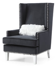 Elegant traditional arm chair by Glory Furniture with carved wooden legs and plush fabric upholstery.
