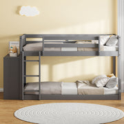 DreamHaus bunk bed with four drawers and three shelves, showing a sturdy wooden frame, ladder, and organized storage features.