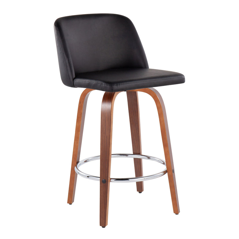 Lumi Source Toriano mid-century modern fixed height counter stool set with round footrest, featuring sleek design and wooden finish.