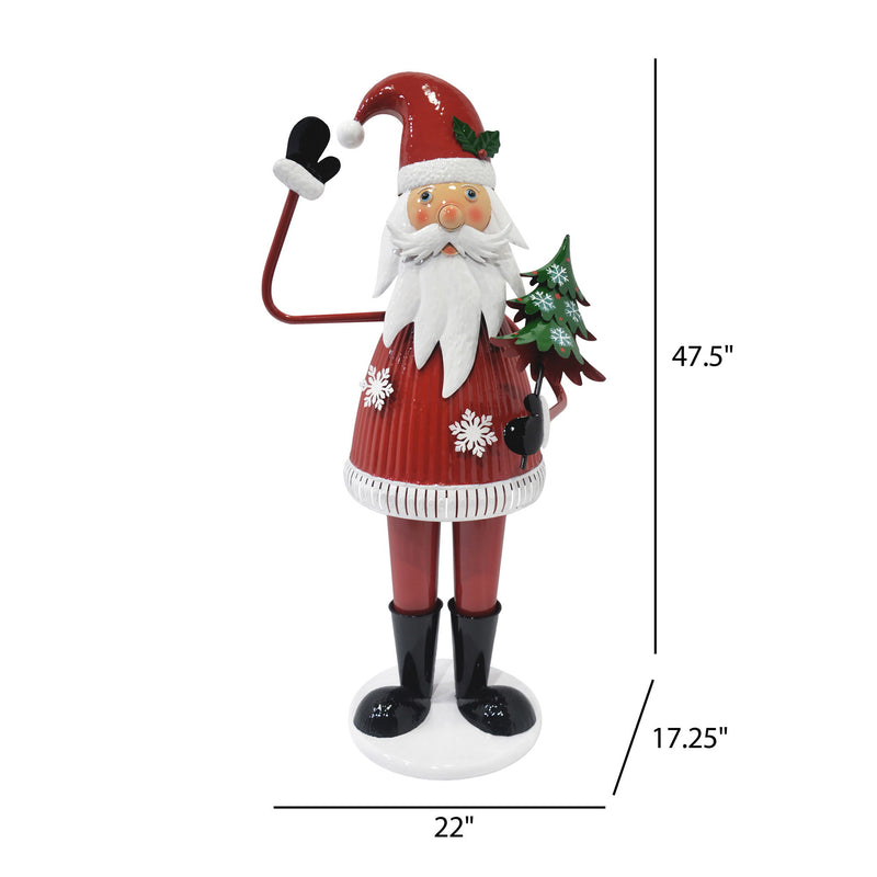 Cheerful Santa Claus Christmas decoration by Noble House holding a tree and waving, with festive red holiday design.