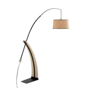 Lumi Source Robyn mid-century modern floor lamp with a sleek, curved design and a warm fabric lampshade.