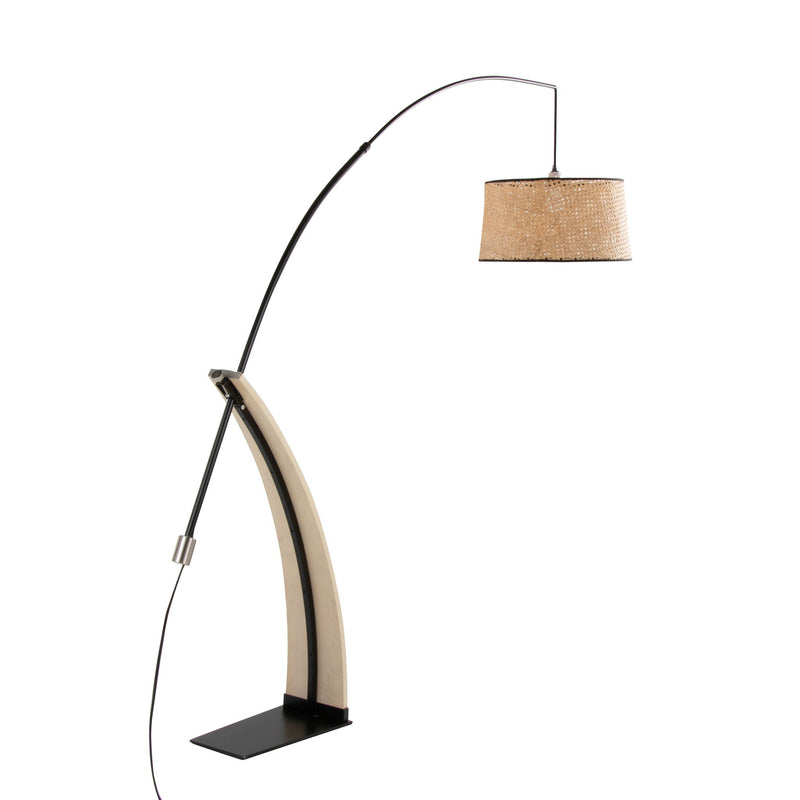 Lumi Source Robyn mid-century modern floor lamp with a sleek, curved design and a warm fabric lampshade.