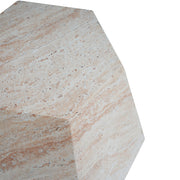 Outdoor / Indoor Lightweight Concrete Side Table, Hexagonal Round Travertine Accent Table - Beige - R&R Furniture Gallery (Fountain Valley, CA)