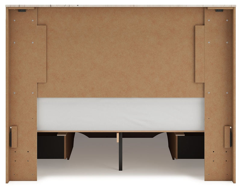 Signature Design by Ashley Lawroy panel bed with storage, showcasing a modern wood storage bed with built-in drawers and a stylish headboard.