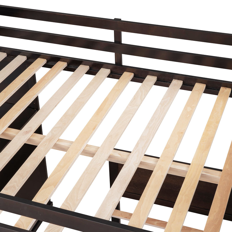 DreamHaus loft bed with twin size standalone bed, shelves, desk, and wardrobe, showcasing a modern multi-functional bedroom setup.