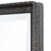 Black Callan Leaner Mirror by Uttermost, modern full-length mirror with sleek black frame, standing on the floor against a wall.
