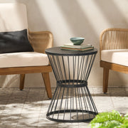 Modern outdoor Lassen side table by Noble House featuring an elegant hourglass design and durable construction.