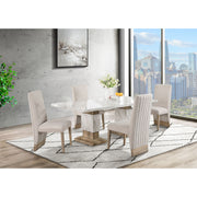 Pair of Stacey contemporary dining chairs by Global Furniture USA, featuring modern design and wooden legs.