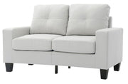 Glory Furniture Newbury track arm loveseat in cozy space, stationary design with plush cushions and modern fabric upholstery.