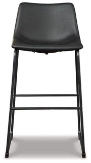 Set of two Signature Design by Ashley® Centiar upholstered barstools with padded seats and wooden legs for modern kitchen seating.