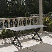 Outdoor aluminum dining table with steel frame by Noble House, featuring a sleek, modern design for outdoor dining spaces.