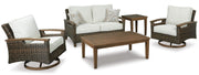 Medium brown Paradise Trail loveseat by Signature Design by Ashley® with a cushioned seat and wooden legs.