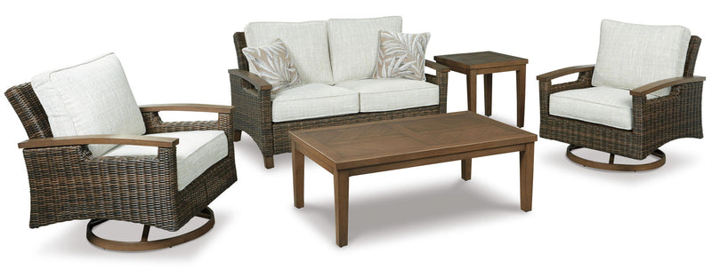 Medium brown Paradise Trail loveseat by Signature Design by Ashley® with a cushioned seat and wooden legs.